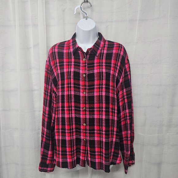 NWT Jane & Delancey Pink Black Plaid Button Down Blouse Grunge Punk Boho M - Picture 13 of 13